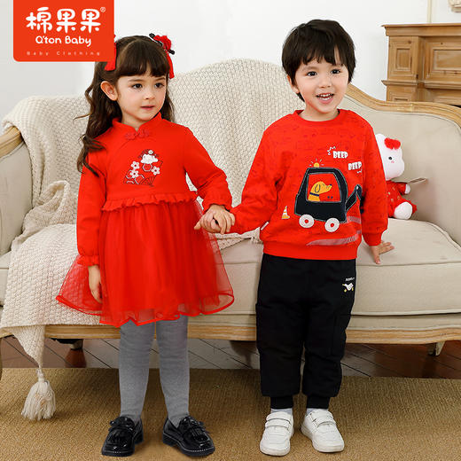 棉果果冬季女童中国风节日 红色 女宝裙子连衣裙M422700221693 商品图0