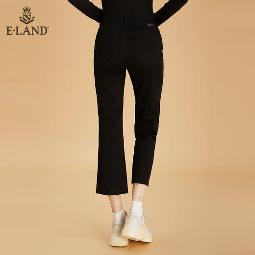 ELAND设计感复古黑色微喇裤毛边EETJB4TC4M 商品图2