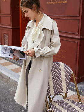 欧芮儿长款风衣外套女新款2021宽松显瘦英伦风双排扣过膝大衣