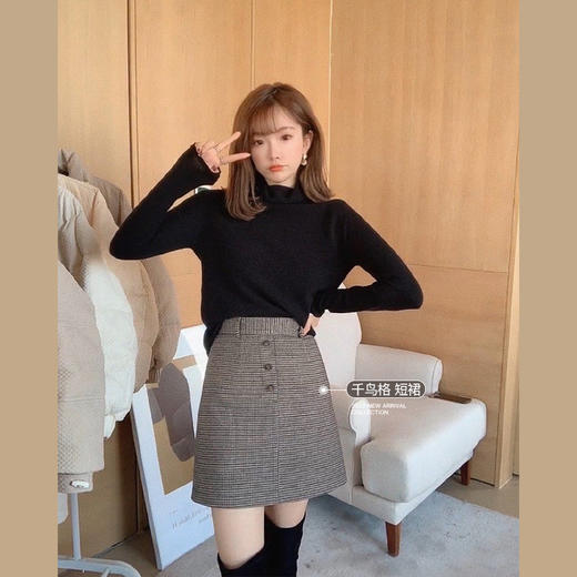 【金蘑菇菇 小黑金半裙】藏肉显比例的H版型 复古优雅格子长短款 商品图2