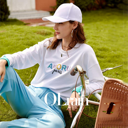 欧芮儿圆领卫衣女新款2021宽松白色薄款ins潮刺绣设计感小众 商品图0