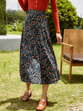 欧芮儿春秋2021新款高腰显瘦复古百搭中长款A字碎花半身裙女早秋