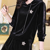 丁摩 金丝绒卫衣套装女春秋黑色休闲连帽上衣裤子时尚两件套Q121204 商品缩略图2