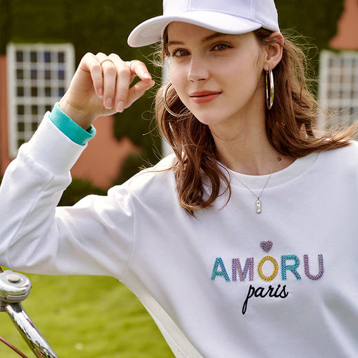 欧芮儿圆领卫衣女新款2021宽松白色薄款ins潮刺绣设计感小众 商品图1