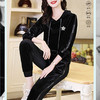 丁摩 金丝绒卫衣套装女春秋黑色休闲连帽上衣裤子时尚两件套Q121204 商品缩略图4