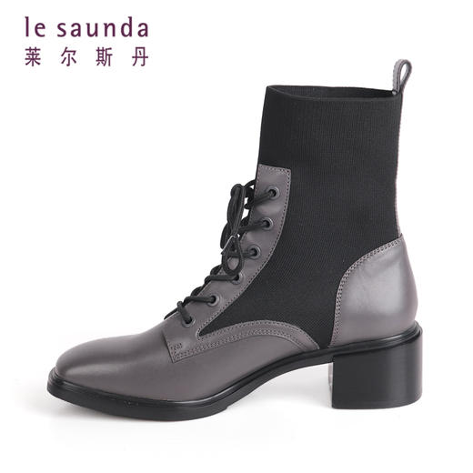 莱尔斯丹2021秋冬时尚短筒拼接马丁靴中跟女靴2T47101 商品图8