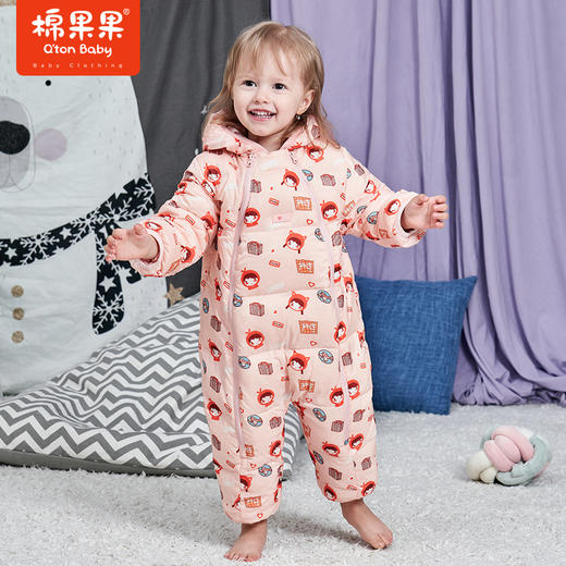 棉果果冬季女童羽绒印花连帽连体衣哈衣M422722921699 商品图0