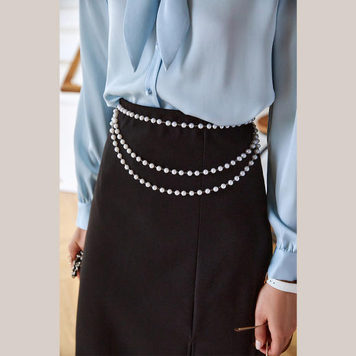 欧芮儿黑色半身裙女新款2021高腰显瘦气质优雅简约直身开衩裙 商品图1