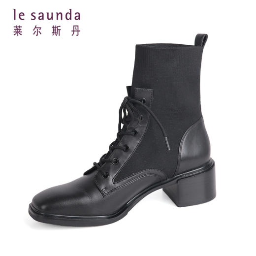 莱尔斯丹2021秋冬时尚短筒拼接马丁靴中跟女靴2T47101 商品图1