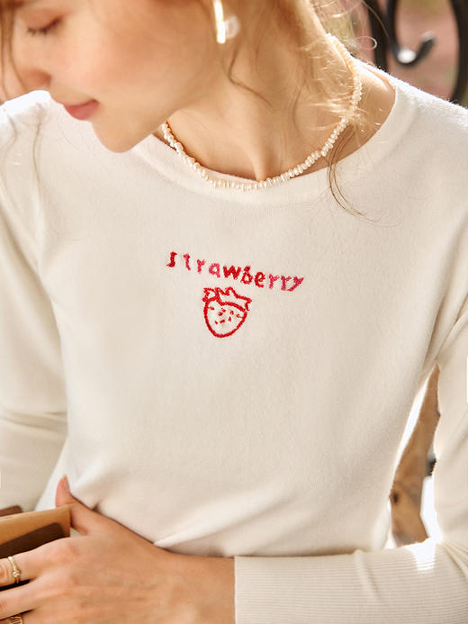 欧芮儿毛衣女宽松外穿2021新款圆领慵懒风薄款白色打底套头衫 商品图3