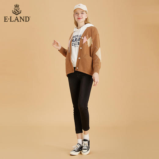 ELAND减龄学院风清新格纹针织开衫EECKB4TC4M 商品图1