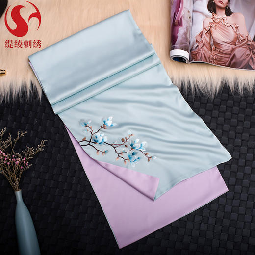 TL-玉兰花丝绸围巾刺绣围巾玉兰花丝绸围巾苏绣女士围巾 定制百搭丝绸丝巾 商品图1