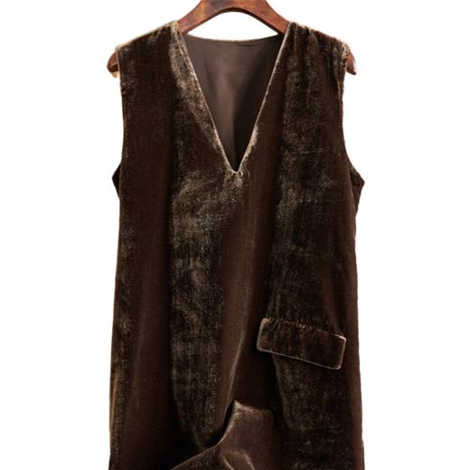 丁摩 真丝绒连衣裙女春秋新款欧货V领高贵洋气金丝绒a字背心裙Q121201 商品图7