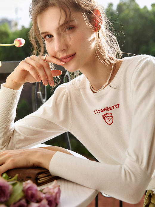 欧芮儿毛衣女宽松外穿2021新款圆领慵懒风薄款白色打底套头衫 商品图1