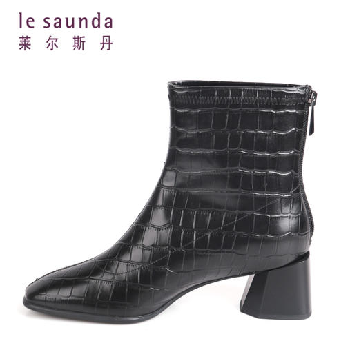 莱尔斯丹冬季粗高跟绒里女短靴2T50701 商品图3