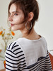 欧芮儿黑白条纹针织衫女春秋新款2021长袖显瘦宽松V领套头上衣 商品缩略图1