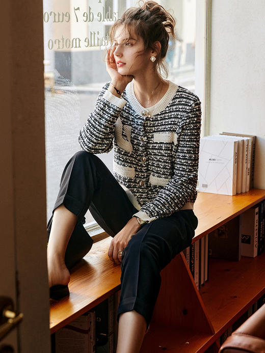 欧芮儿小香风针织开衫女春秋2021新款宽松显瘦时尚百搭设计感外套 商品图0