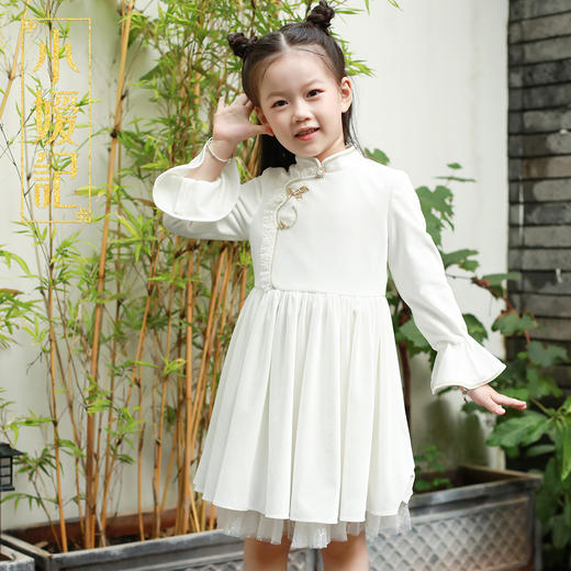 非质量问题不退换哦~小嫒记女童连衣裙秋冬丝绒红色中国风裙子-如意 商品图2