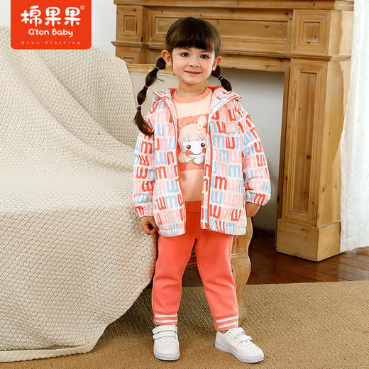 棉果果冬季女童印花摇粒绒挂里连帽外套M422101321695 商品图0