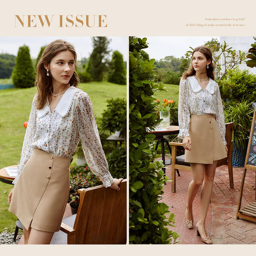 欧芮儿半身裙女新款2021不规则设计感薄款a字高腰显瘦裙子 商品图1