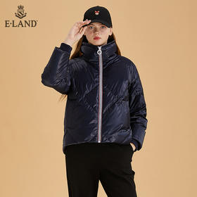 ELAND潮酷简约半高领拉链纯色菱纹羽绒服EEJDB4TC5M