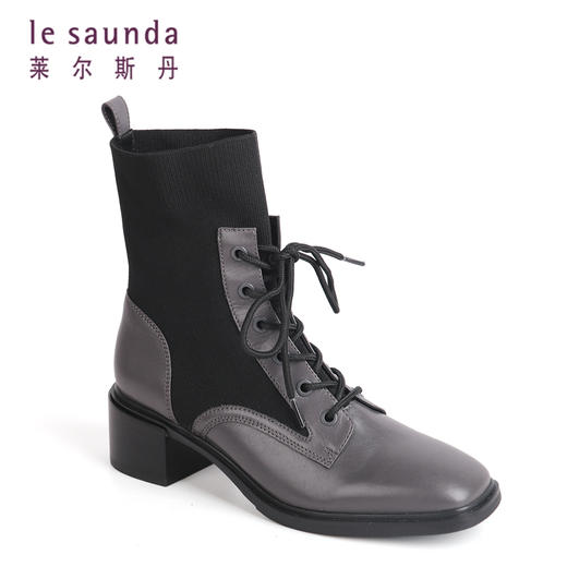 莱尔斯丹2021秋冬时尚短筒拼接马丁靴中跟女靴2T47101 商品图7