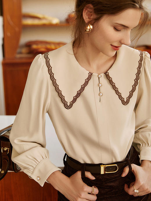 欧芮儿衬衫女春秋2021年新款设计感小众法式复古长袖雪纺薄款上衣 商品图1