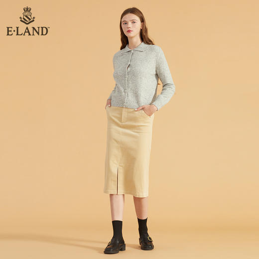 ELAND简约翻领单排扣纯色针织开衫EECKB4TC5M 商品图1