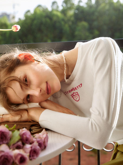 欧芮儿毛衣女宽松外穿2021新款圆领慵懒风薄款白色打底套头衫 商品图2