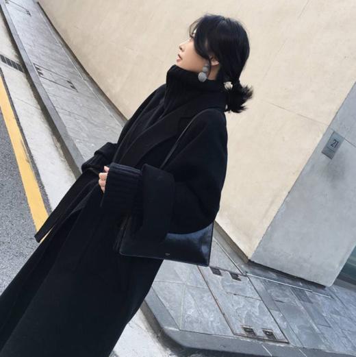 【服饰鞋包】-秋冬宽松中长款过膝系带毛呢大衣外套 商品图1