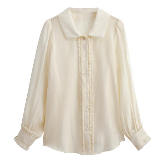 欧芮儿长袖衬衫女2021新款白色设计感小众法式薄款棉麻上衣 商品图3