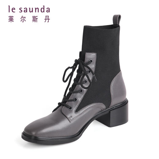 莱尔斯丹2021秋冬时尚短筒拼接马丁靴中跟女靴2T47101 商品图6