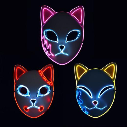 【万圣节装饰】鬼灭之刃发光面具EL发光面具LED发光猫脸面具道具万圣节面具 商品图1