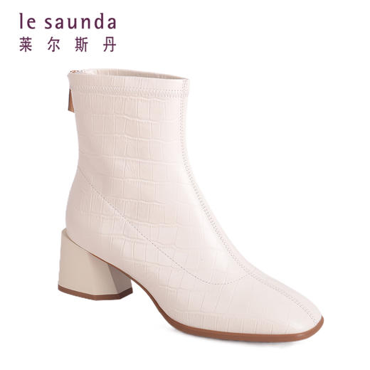 莱尔斯丹冬季粗高跟绒里女短靴2T50701 商品图7