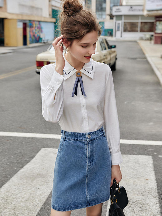 欧芮儿牛仔半身裙新款2021蓝色高腰a字复古薄款包臀显瘦裙子 商品图1