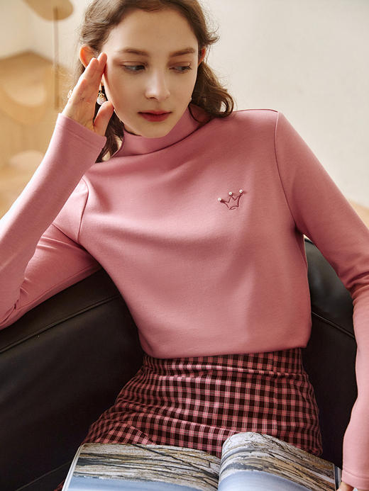 欧芮儿长袖针织衫女新款2021修身显瘦薄款高领纯色内搭打底衫 商品图2