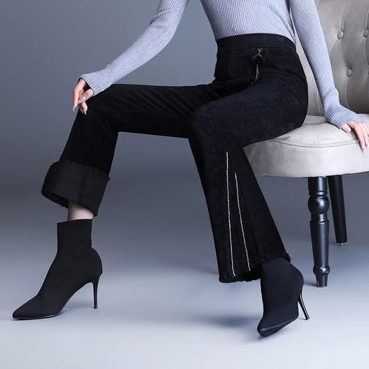 雪尼尔秋冬加厚九分裤加绒微喇叭裤女嗽叭裤新款长裤显瘦 TY-B8076 商品图1