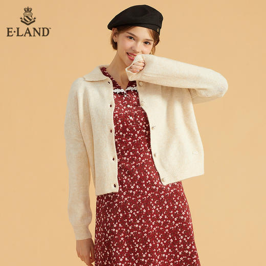 ELAND简约翻领单排扣纯色针织开衫EECKB4TC5M 商品图0