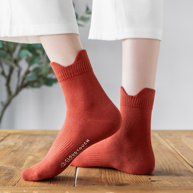 新疆长绒棉中筒袜防臭纯棉男女同款 情侣袜子 提耳设计 透气吸汗纯色袜子