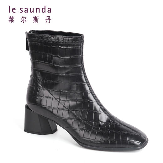 莱尔斯丹冬季粗高跟绒里女短靴2T50701 商品图2