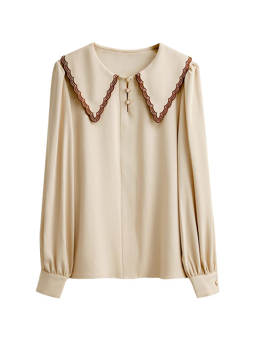 欧芮儿衬衫女春秋2021年新款设计感小众法式复古长袖雪纺薄款上衣 商品图3