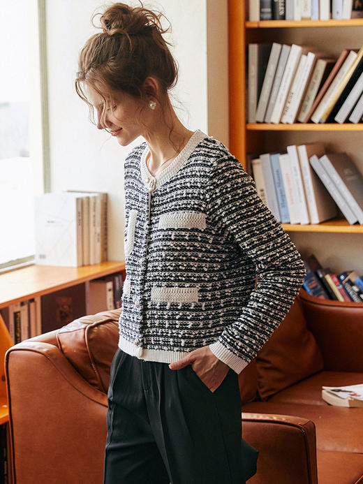 欧芮儿小香风针织开衫女春秋2021新款宽松显瘦时尚百搭设计感外套 商品图1