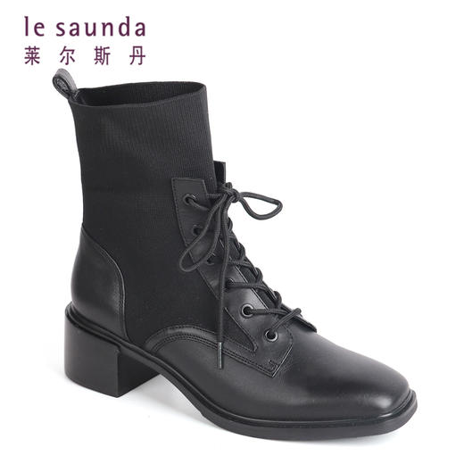 莱尔斯丹2021秋冬时尚短筒拼接马丁靴中跟女靴2T47101 商品图2