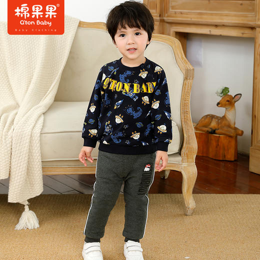 棉果果冬季男童挂里满印套头卫衣M412180421709 商品图0