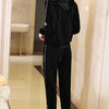 丁摩 金丝绒卫衣套装女春秋黑色休闲连帽上衣裤子时尚两件套Q121204 商品缩略图1