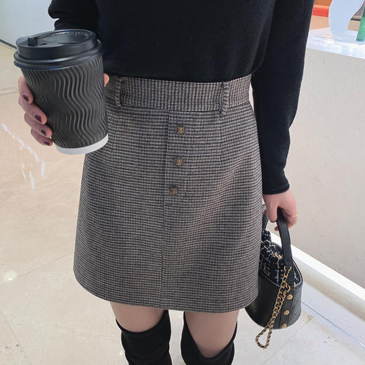 【金蘑菇菇 小黑金半裙】藏肉显比例的H版型 复古优雅格子长短款 商品图3