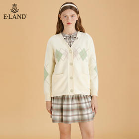 ELAND减龄学院风清新格纹针织开衫EECKB4TC4M