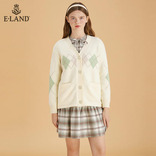 ELAND减龄学院风清新格纹针织开衫EECKB4TC4M 商品图0