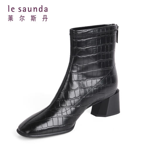 莱尔斯丹冬季粗高跟绒里女短靴2T50701 商品图1