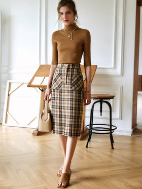 欧芮儿格子半身裙女2021新款小个子高腰显瘦休闲时尚包臀裙子